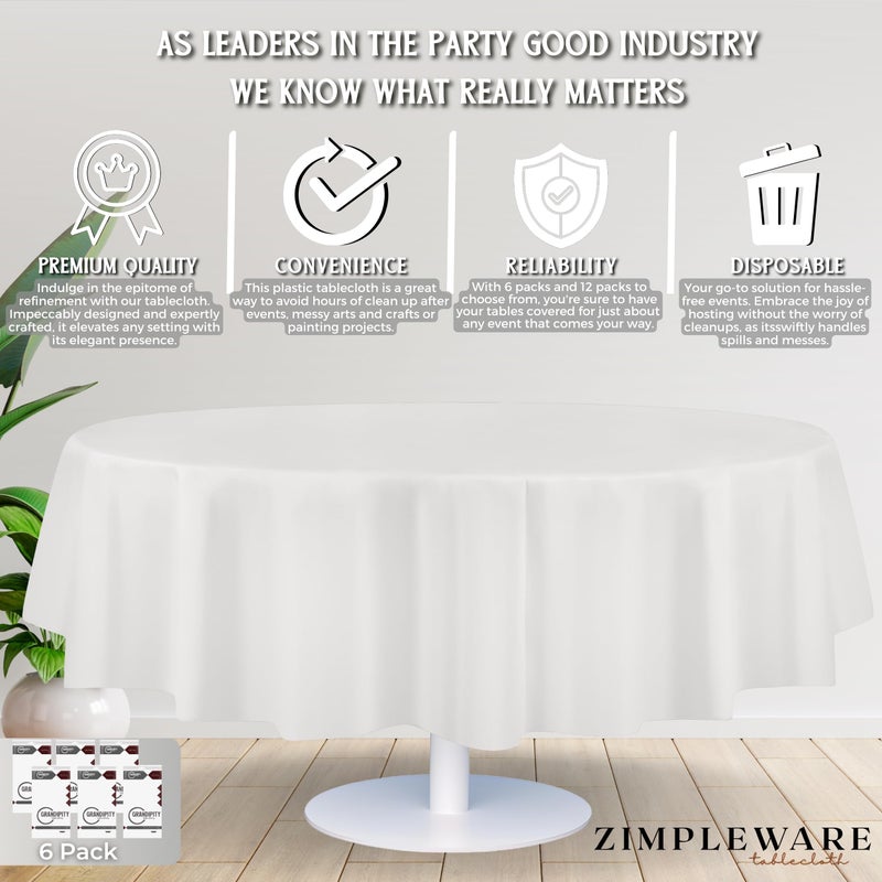 ZIMPLEWARE Premium White Plastic Table Cloth Disposable (6 Pack) Round Tablecloth (84in) Party Table Cloths Disposable, Perfect Table Cloth Round Cover for Any Table Up to 6 Feet - Image 3